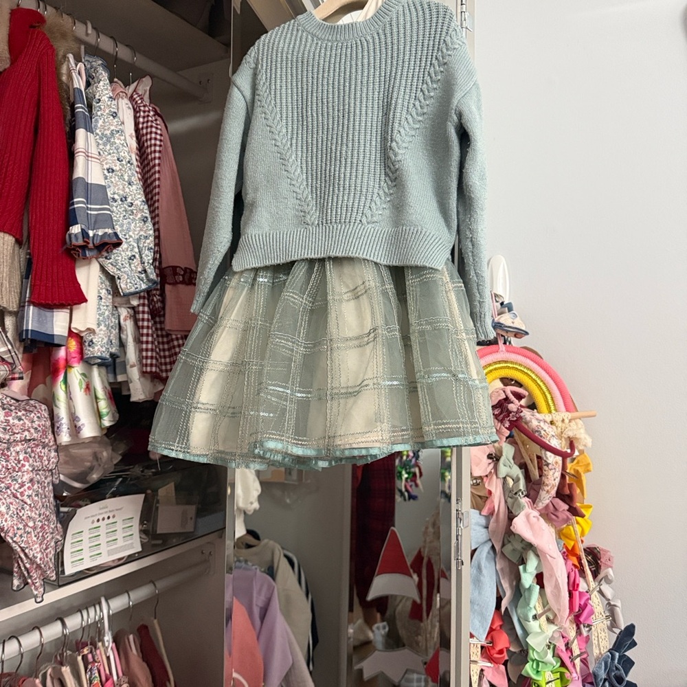 Mayoral Gray Knit and Tulle Kids Dress - Picture 3 of 8